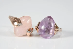 N50O52- 2x Silber 925 Ring vergoldet mit Amethyst Rosenquarz und Zirkonia - Bild 1 von 12