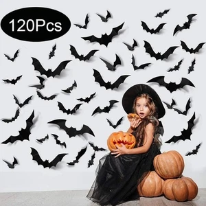 Halloween Bats Decorations,3D Pvc Bat on The Wall,Black Bats Wall Stickers, - Picture 1 of 11