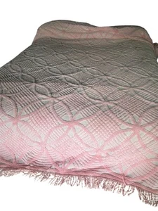 Vintage Chenille Bedspread Cotton Pink Geometric Fringe Americana Full - Picture 1 of 11
