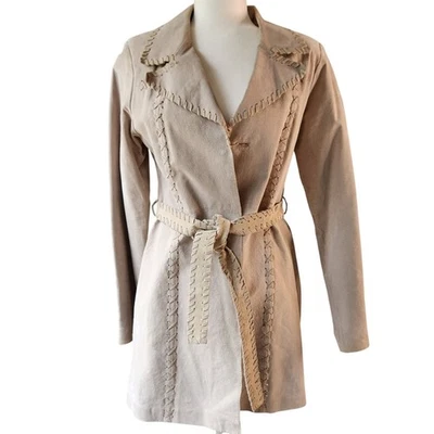 Chaqueta Boho Hippie Vintage Años 90 Y2K Sello Húmedo Tostado Gamuza Cinturón Talla Pequeña Mediana Foto 1 de 4