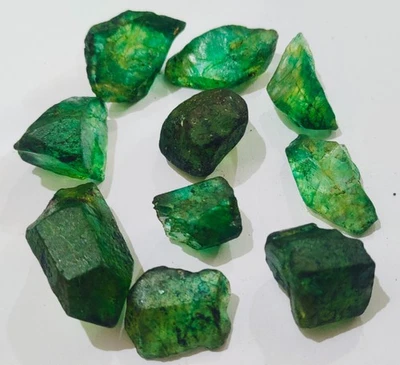 Loose Gemstone Natural Green Emerald Certified Uncut Rough 490.33Ct 10Pcs A028 - image 1 of 4