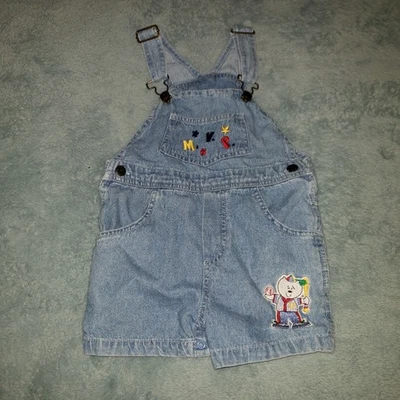 Vintage MiniWear Overalls 3t Shorts Blue Baseball Bear MVP Star - Image 1 of 4