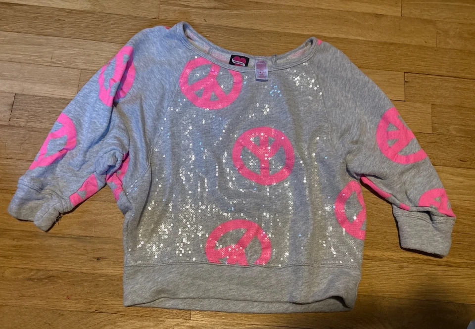 Hard Candy Niñas Niños Talla M 7-8 Gris Sudadera con Lentejuelas y Rosa Signos de la Paz Foto 1 de 2