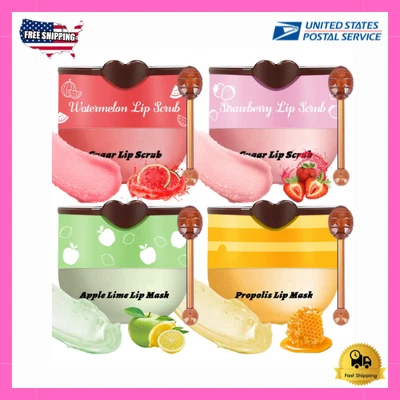 4 Pcs Bee Lip Balm Honey Pot Lip Mask & Lip Scrub Set, Honey Strawberry Watermel - Image 1 of 4