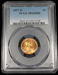 Centavo de trigo Lincoln 1957 D graduación profesional MS65RD UNC MS 65 RD certificado # 55475198 - Imagen 1 de 2