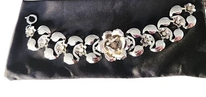 Vintage Bugbee & Niles silberfarben Rose Strass 7" Gliederarmband - Bild 1 von 12
