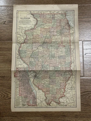 Large Antique 1908 Map Of Illinois (With Chicago Enlarged) 22”x13.5” - Image 1 of 4