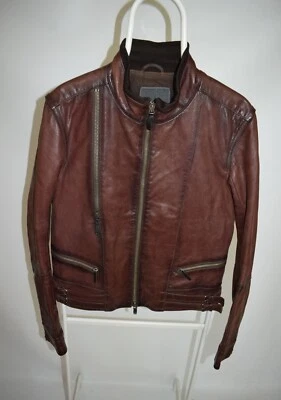Calvin Klein Grunge Brown Burgundy Leather Biker Jacket Men's Size 48 - Image 1 of 4