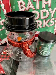 Bath Body Works Snowman Christmas Scarf Clear PEDESTAL Single Wick Candle Holder - Picture 1 of 7