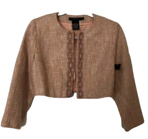 Nuevo $98 Laundry Bolero Naranja Blanco Tweed Chaqueta Adornada Mujer Talla 4 C84 - Imagen 1 de 7