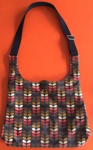 Orla Kiely Leaf Stem Cross Shoulder Bag Handbag Autumn Coloured Brown Pink Large - Picture 1 of 20