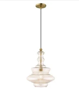 💡 Livex Lighting 41224-01 Art Glass Mini Pendant ✨ Antique Brass Elegance - Picture 1 of 7