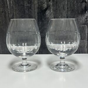 Pair Royal Brierley ETON Faceted Band Footed Crystal Glass Brandy Snifters