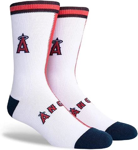 Los Angeles LA Angels Split Crew Socks Red White Mens Large Fits Size 6-12 MLB Cover