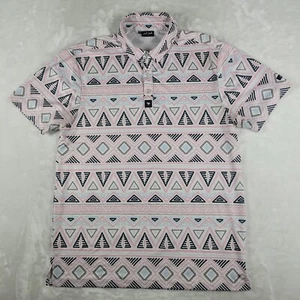 Bad Birdie Polo Shirt Men's Medium Pink Geometric Print Golf Performance Active - Picture 1 of 7