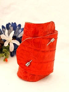 Brazalete /Pulsera ancha cuero ancha piel de cocodrilo en color naranja - Bild 1 von 5