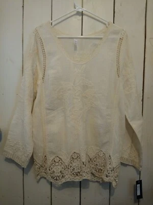 Top de lapislázuli para mujer L algodón natural elegante encaje/bordado manga larga nuevo Foto 1 de 4