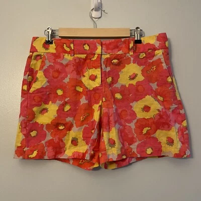 Pantalones Cortos Chinos Ann Taylor LOFT Para Mujer Talla 6 Floral Lino Algodón Amarillo Rosa Foto 1 de 4