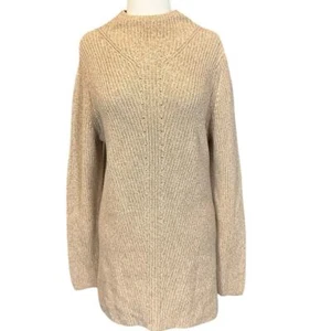 L.L.Bean Tan Sweater Dress Long Sleeve Highneck 100% Cotton Cozy Tunic Layering - Picture 1 of 9