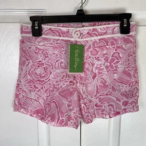 Lilly Pulitzer 12 Seaview Poplin Shorts Pink Whats Your Sign Floral High Rise - Picture 1 of 5