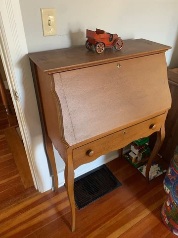 Antique Drop Front Desk with Cubbies and Pockets Cover