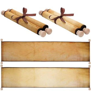 2 Pack Vintage Blank Paper Scrolls Vintage Scroll Paper Wrapped on Wood Rod L... - Picture 1 of 7