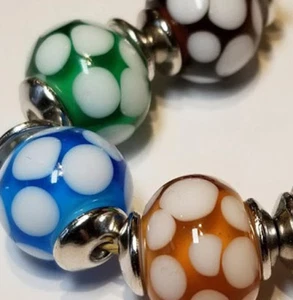 Handmade Glass Beads - (5) Lampwork w/ (10) Aligners - Polka Party! - Picture 1 of 4