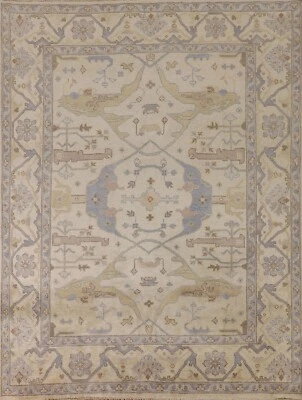 Tapete oriental geométrico Oushak 8x9 pés tapete de lã marfim feito à mão - Imagem 1 de 4