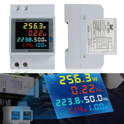 LCD Contatore di corrente alternata contatore di corrente calibrato per guida DIN 100A 230V 1fase - Immagine 1 di 4