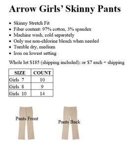 Girls' Khaki Skinny Style Uniform Pants. Size 7. New w/ tags.  Machine washable. - Picture 1 of 9