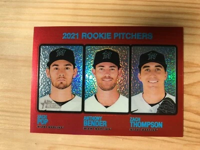 2022 Topps Heritage - RED Chrome #73 Rookie Pitchers Marlins #ed 256/573 - Image 1 of 2