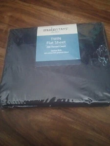 Mainstays Twin Flat Sheet 60/40 Blend " 200 Thread Count   Navy Blue   New  - Picture 1 of 1