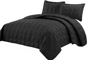 Luxury Designer 3 pc Oversized Queen Quilted Set Deep Charcoal Tone Retail $299 - Picture 1 of 1