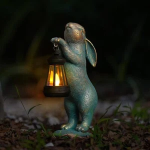 Garden Rabbit Statues with Solar Lanterns - Outdoor Bunny Figurines for Yard - Picture 1 of 2