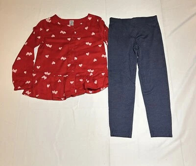 Carter's Girls Size 6 2 Piece Outfit Red Top with Hearts and Blue Leggings NWT - Image 1 of 4