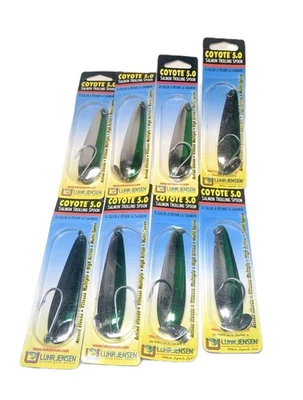 Lot of 8 Luhr-Jensen Coyote 5.0 Salmon Trolling Spoons NEON GREEN/NKL 3.75" - Image 1 of 4