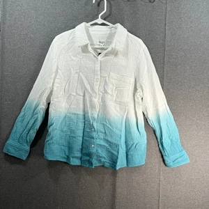 Candace Cameron Bure Petite Dip-Dye Button Front Shirt Aqua, Petite Medium - Picture 1 of 8