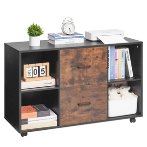 VEVOR 2 Drawer Wooden File Cabinet Mobile Filing Cabinet with Open Shelves Black - Picture 1 of 12