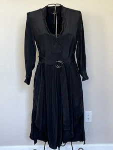 Abito midi Rachel Comey nero 100% seta manica lunga con cintura taglia 10 USA - Foto 1 di 14