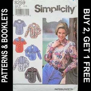 Vtg Simplicity Button Down Shirt w Variations Pattern #8259 Sizes 12-16 UNCUT - Picture 1 of 8
