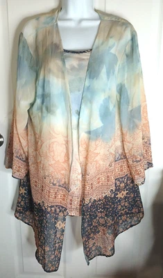 Conjunto de kimono bohemio sin mangas y cárdigan talla grande bohemio ONE WORLD 2 piezas Foto 1 de 4
