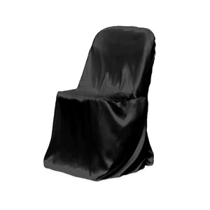 10 pc Black Satin Folding Chair Covers Wedding Reception ch - Picture 1 of 8