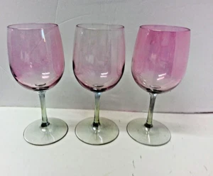 Set of 3 Vintage Crystal Glass Pink Footed Wine Cocktail Goblets Glasses 8" Tall - Picture 1 of 9