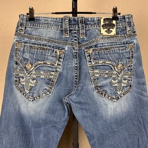 Rock Revival Pevey Relaxed Straight Leather Inserts 34" Dark Wash Denim Jeans - Bild 1 von 6