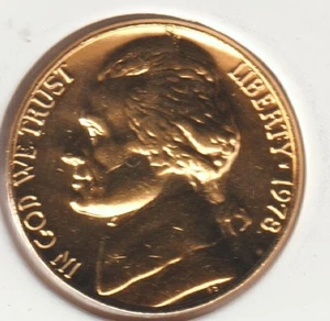 24K Gold Plate Rare Old US 1978 Jefferson Nickel UNCIRCULATED Collection Coin BU - Picture 1 of 2