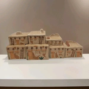 Vintage Southwestern KERAMIK Kanister 4er Set ineinandergreifende ADOBE Pueblo Häuser - Bild 1 von 24
