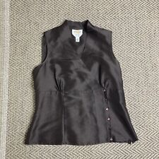 TALBOTS Women's Vest Sz 10 Brown Pure Silk Size Zip Button Wrap