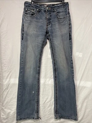 Laguna Beach Jeans Mens 32 Skull Button Stitched Blue Denim Distressed Zip Flat - Image 1 of 4