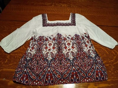 Charter Club  Peasant Blouse. Paisley. Sz 12P Petite Roomy Smock.  White pink - Image 1 of 4