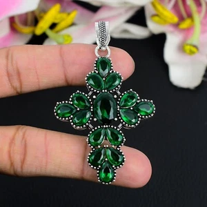 Chrome Diopside Gemstone Handmade 925 Sterling Silver Pendant For Women Jewelry - Picture 1 of 4